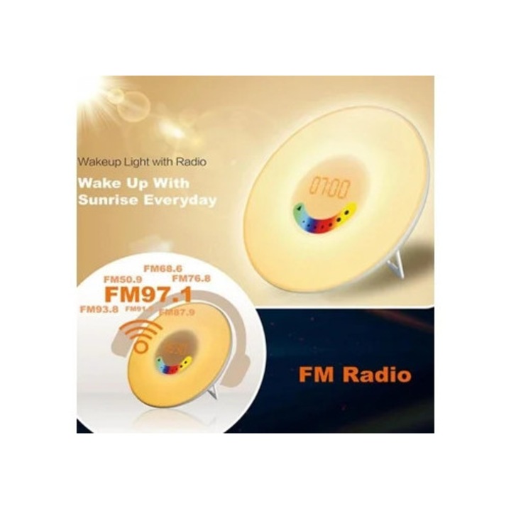 Dekoratív ébresztőóra, RGB LED, napfelkelte szimuláció, egyedi szín