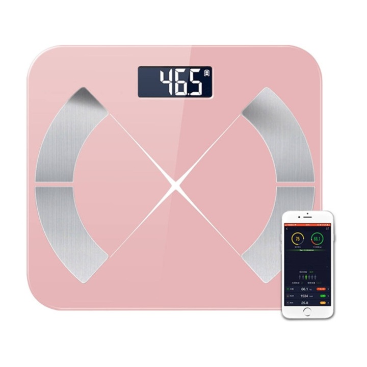 Cantar corporal digital roz cu Bluetooth