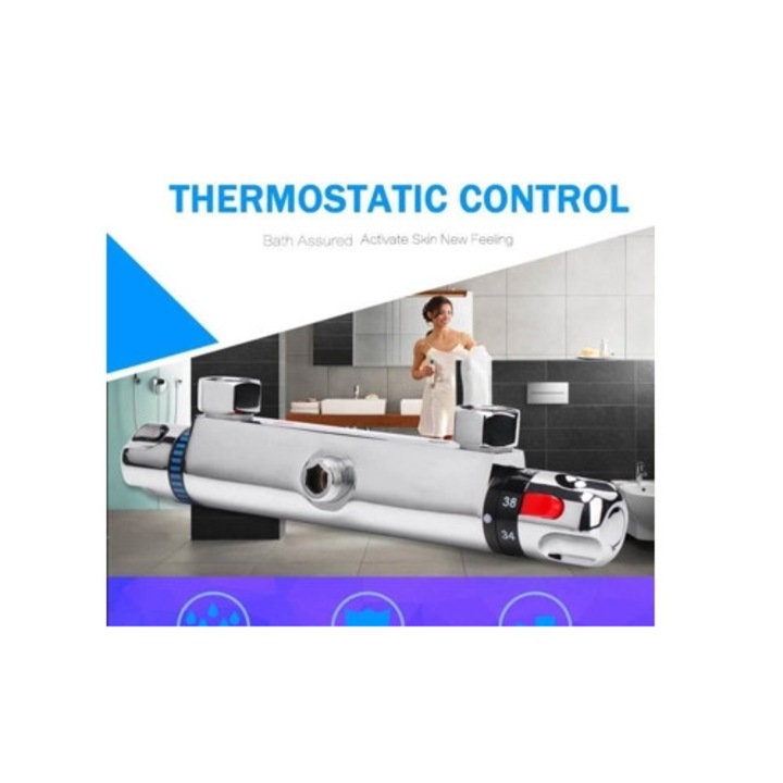 Coloana de dus cu control al temperaturii, mixer termostatic cromat, set pentru baie moderna