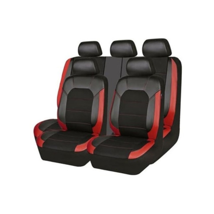 Huse auto MIOLOE set complet 9 piese piele PU negru cu rosu