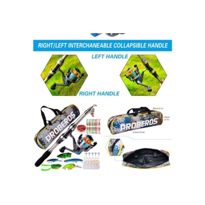 Lanseta pescuit 1.8M, cu mulineta inclusa, geanta de transport, pescuit la mare