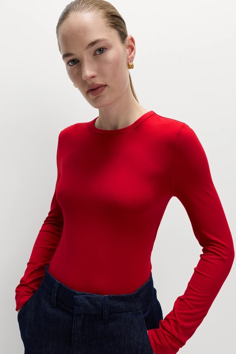 Marks & Spencer, Bluza slim-fit cu decolteu la baza gatului, Rosu vermillion