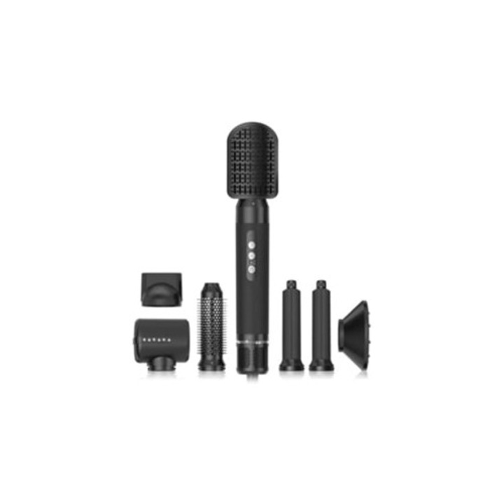 Perie de par electrica 7-in-1, neagra, cu uscator, ondulator si dreptator