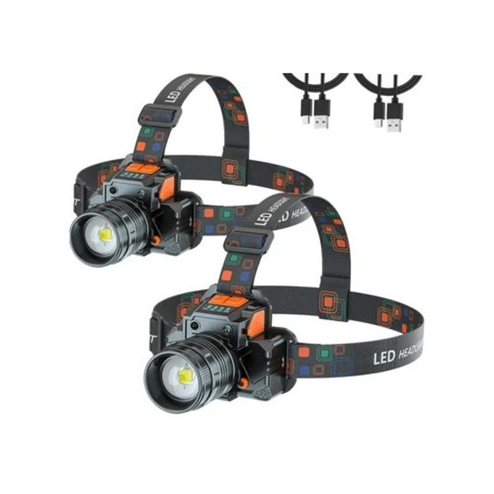 Lanterna LED reincarcabila cu senzor de miscare, 3 moduri, rezistenta la apa, pentru drumetii, camping, alergare, pescuit, CHRONUS