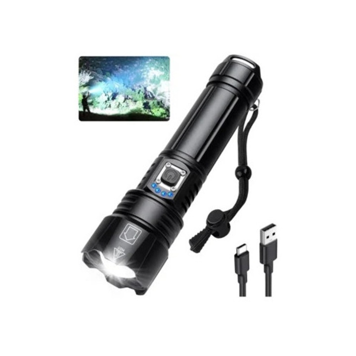 Lanterna BISBISOUS LED, 5 moduri, rezistent la apa, portabil, 12 ore autonomie