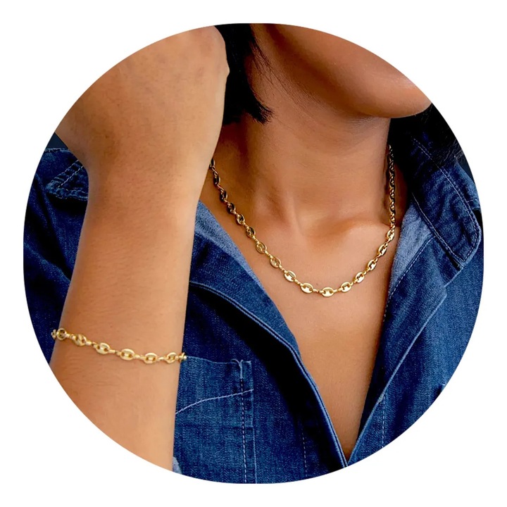 Set bijuterii dama, colier si bratara placate cu aur