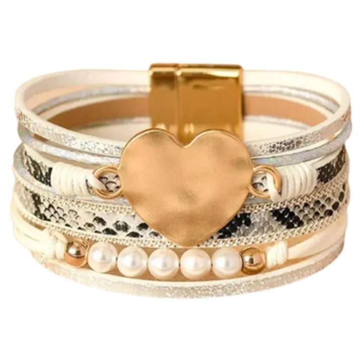 Bratara inima din piele, aurie, ajustabila, bijuterii dama