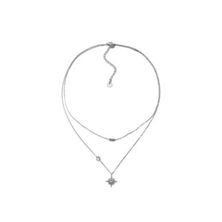 Colier cu model stea, inox, argintiu, 37.5-44cm