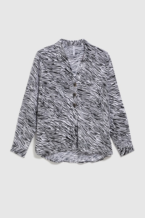 Черно-бяла риза MOODO, V-образно деколте, Черен