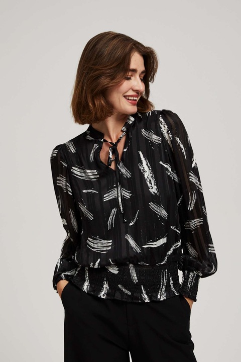 Cămașă neagră MOODO, guler legat, Negru