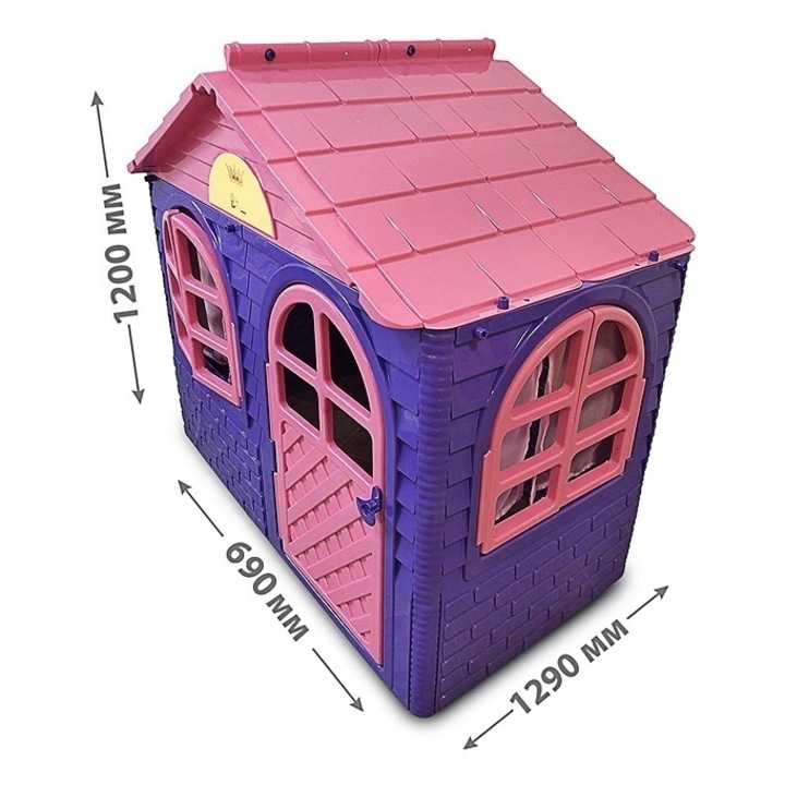 Domek de joaca pentru copii, Doloni, 129x69x120cm, violet si roz, usi si feronerie functionale