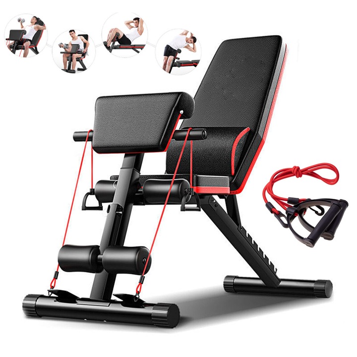 Banca de antrenament inclinata Artnico, reglabila, cu benzi elastice, 150kg, pentru fitness acasa