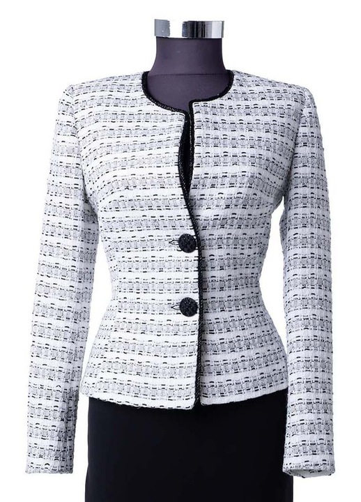 Sacou elegant din stofa fina cu fire metalice – stralucire discreta pentru momente speciale, Alb/Negru