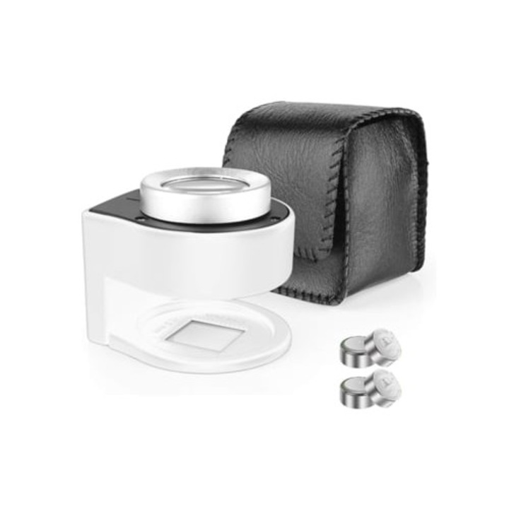 Lupa metalica portabila pliabila 30x cu 6 lumini, pentru cusut, monede, bijuterii, textile, culoare neagra