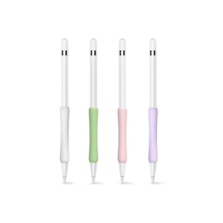 Set suport ergonomic din silicon anti-derapant pentru Apple Pencil, 4 piese, alb, mov, roz, verde Abaco