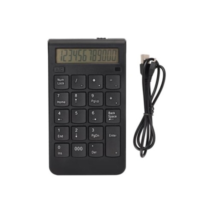 Tastatura numerica 2.4g cu ecran si taste U, USB, silentioasa, 10m, pentru laptop si PC
