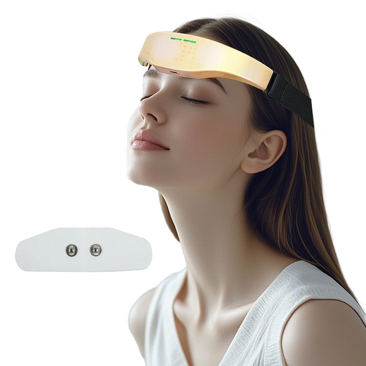 Aparat Masaj Terapeutic Pentru Cap IDAMAKON 3 moduri Anti Stres Pentru Somn Linistit si Ameliorea Durerii Fizioterapie Instrument De Relaxare Electristimulare Reglabila Aplicati pe frunte Aur