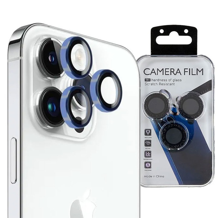 Folie Mx Camere pentru iPhone 15 Pro / 15 Pro Max - Lens KIT, Blue