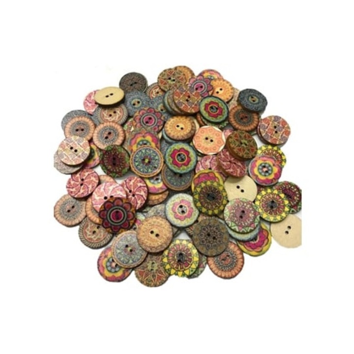 Butoni decorativi vintage din lemn natural, set, culori asortate, model floare