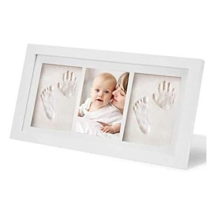 Set kit amprente bebelusi, cadouri personalizate, hartie mata de calitate arhivistica, rama din lemn masiv