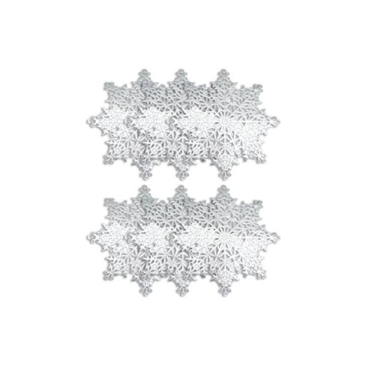 Set de servete elegante in forma de fulg de zapada, rotunde, metalizate, pentru decoratiuni de iarna