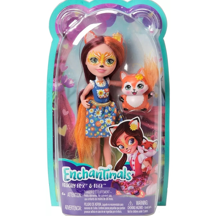 Papusa Enchantimals, Mattel, Felicity Fox si Flick, culori stralucitoare, multicolor