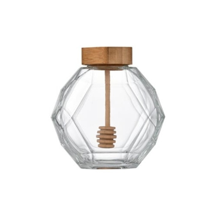 Set borcane de miere din sticla cu capac, 8.5 oz/17 oz, cu lingurita