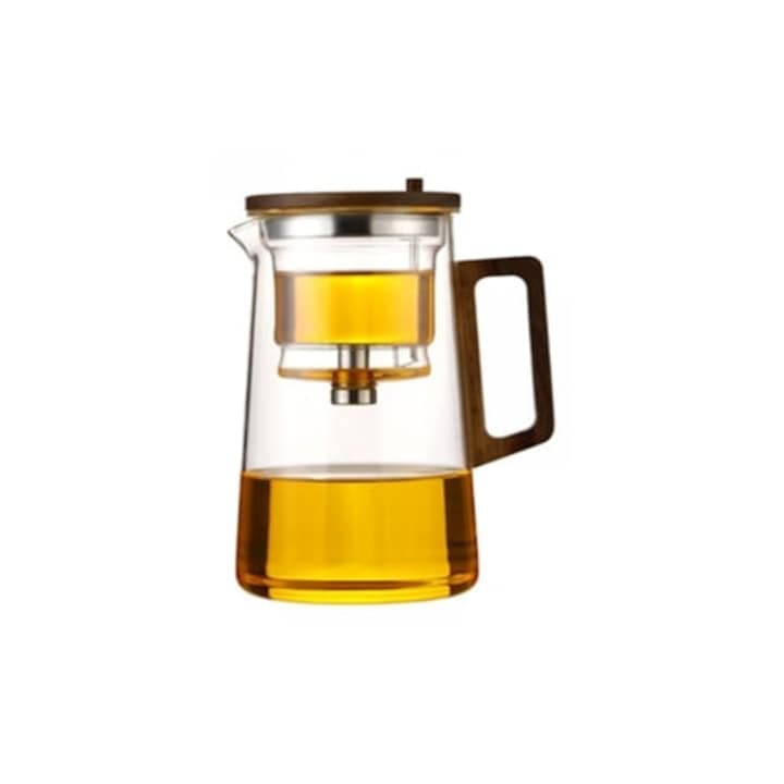 Ceainic din sticla cu maner din lemn si filtru infuzor, Magic Kettle, separator de apa