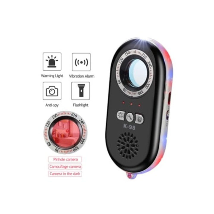 Detector de camere ascunse cu laser, dispozitiv de spionaj, senzor de miscare si vibratie, negru