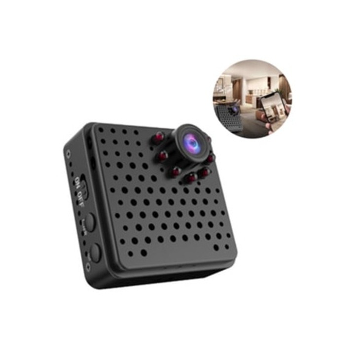 Camera de supraveghere wireless, 1080p, unghi larg 155, viziune nocturna, detectie miscare, negru