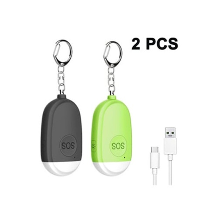 Személyes riasztó egységek Önvédelem sziréna vészhelyzeti LED USB újratölthető biztonsági védelmi eszköz