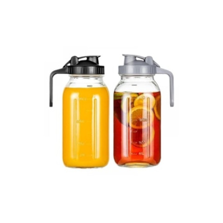 Borcane din sticla 64 oz, capac etans, pentru ceai rece, cafea la rece, suc, negru, set