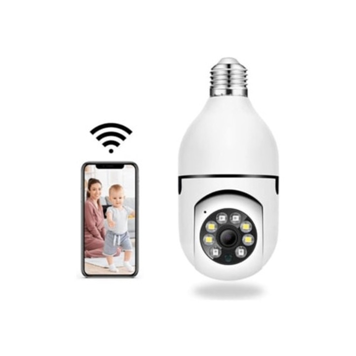 360 fokos panoráma kamera, 1080p-s izzó típusú, éjjellátóval, intelligens mozgásérzékeléssel és kétirányú hanggal