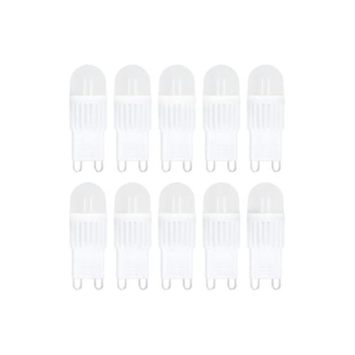 Set 10 bec-uri LED G9 2w 500lm reglabil 220v echivalent cu halogen de 30w pentru candelabru, plafon si lampa de perete