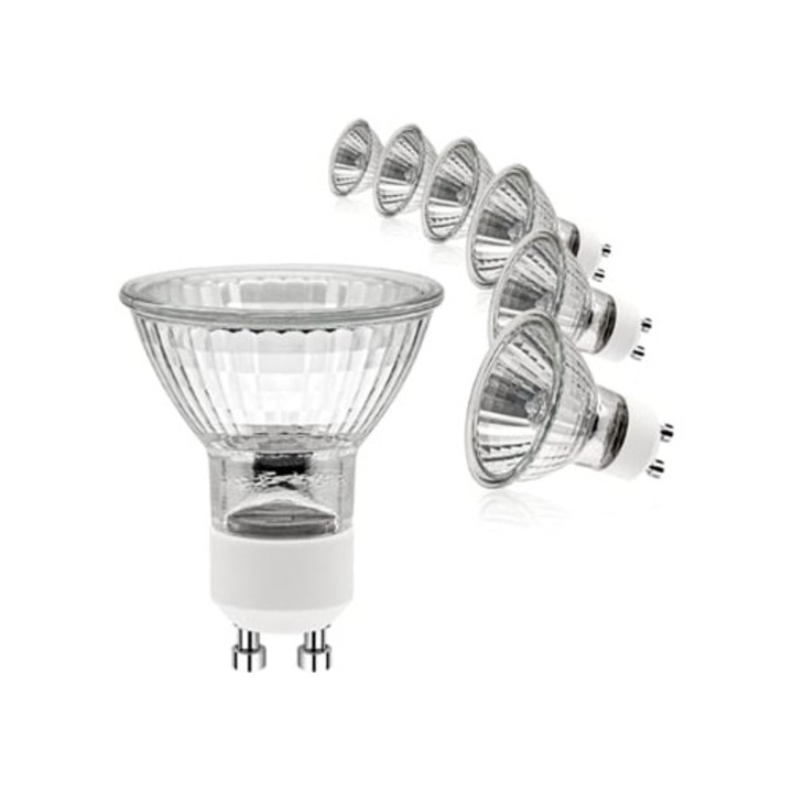 Set 6 Becuri Halogen Gu10 2 pini, Alb Cald, Dimmabil, 230V 50W