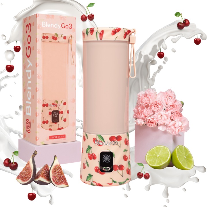 Преносим блендер, Blender BlendyGo3™, мини блендер, безжично зареждане, компактен, 550мл, 6 3D остриета, многофункционален, дълъг живот на батерията, презареждаща се батерия, светло бордо