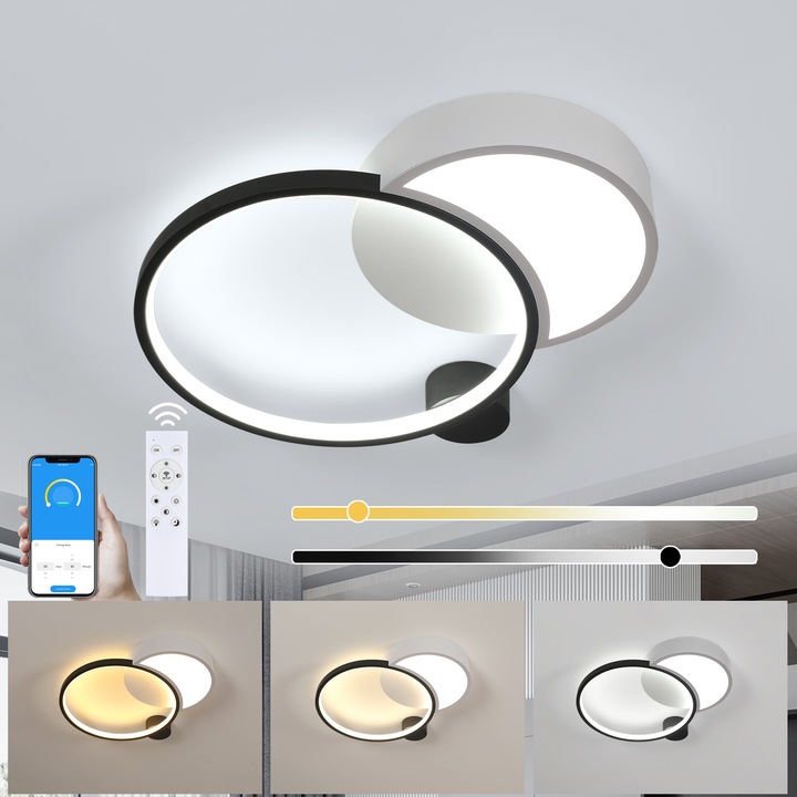 Goeco LED плафон, кръгъл, регулируем, черен/бял, 47x41x6см, 31W