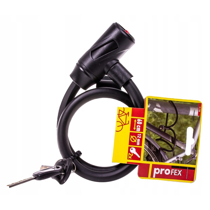 Antifurt bicicleta Profex, blocare cu siguranta patrata, 60cm