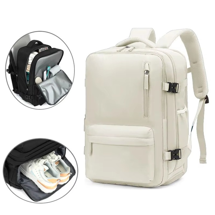 Többfunkciós Vízálló Laptophátizsák Cipőrekesszel, 40x30 cm, Krém – Üzleti és Utazási Design