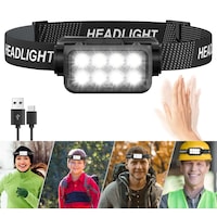 Lanterna de cap, 8 LED-uri, 2500 lumeni, 2000mAh, cu senzor de miscare, design waterproof, 10 moduri de iluminare
