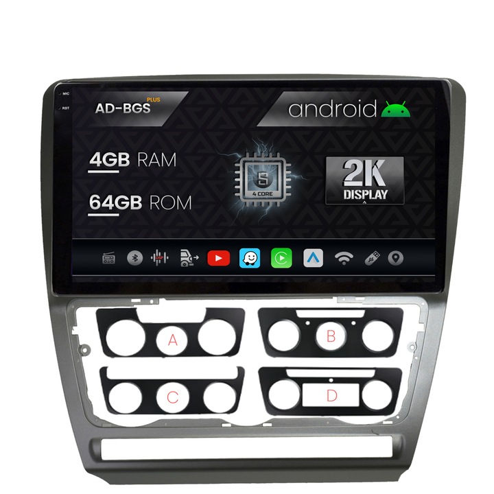 Navigatie Autodrop 2K Skoda Octavia 2, Android OS, S-Quadcore, 4GB RAM, 64GB ROM, 10.36 Inch - AD-BGS100042K, AD-BGRKIT048
