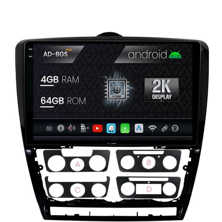 Navigatie Autodrop 2K Skoda Octavia 2, Android OS, S-Quadcore, 4GB RAM, 64GB ROM, 10.36 Inch - AD-BGS100042K, AD-BGRKIT048v2