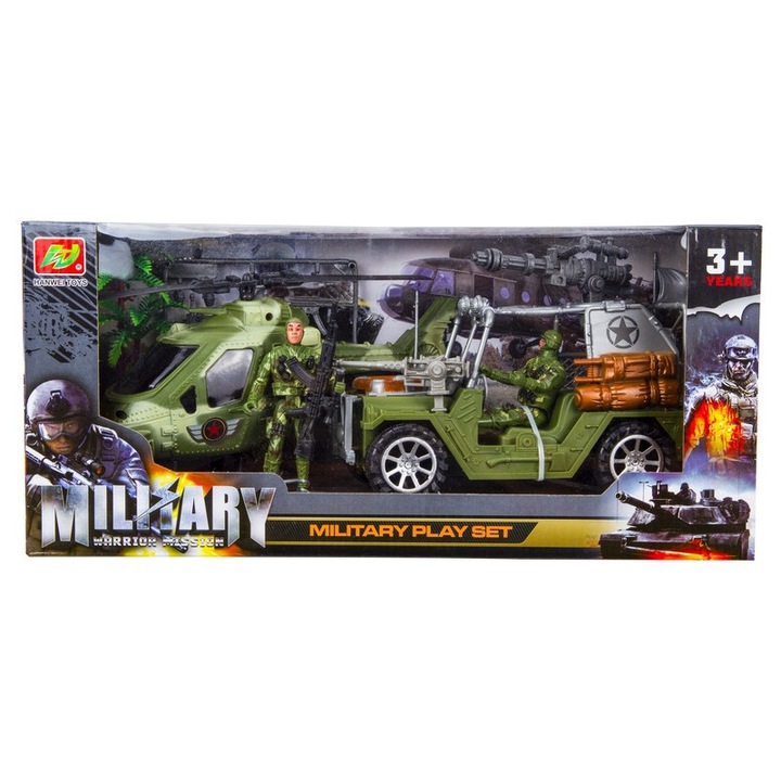 Set de joaca cu masina militara de teren si elicopter