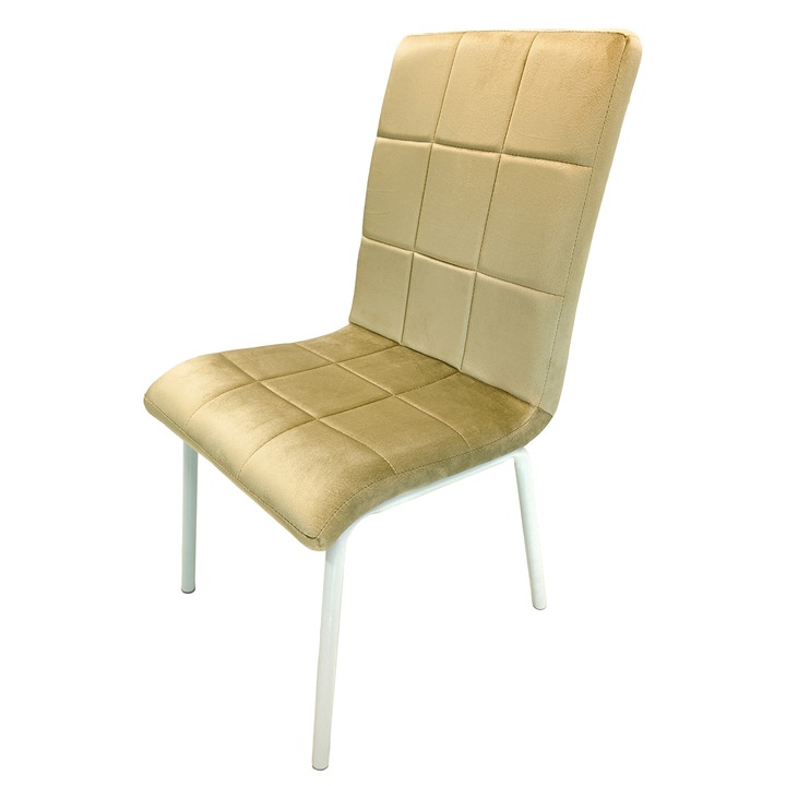 Scaun DENVER Miami, tapitat cu catifea bej, picioare metalice albe, 53x53x82 cm