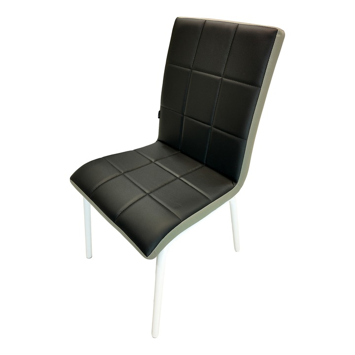 Scaun DENVER Miami, tapitat cu piele ecologica negra si gri, picioare metalice albe, 53x53x82 cm