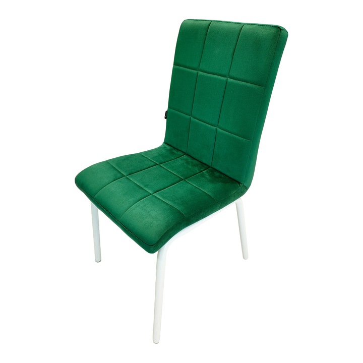 Scaun DENVER Miami, tapitat cu catifea verde, picioare metalice albe, 53x53x82 cm