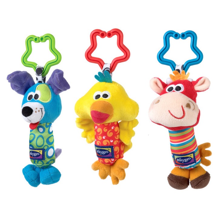Играчка за количка Playgro, 3 приятели, Ярки цветове, Малки размери