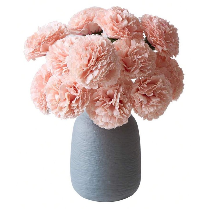 Flori artificiale, set 6 fire, garoafe, culoare roz somon