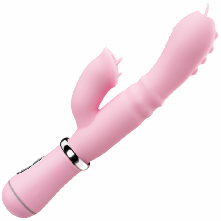 Вибратор JIUAI, двоен стик с 12 честоти, розов, 21.6см