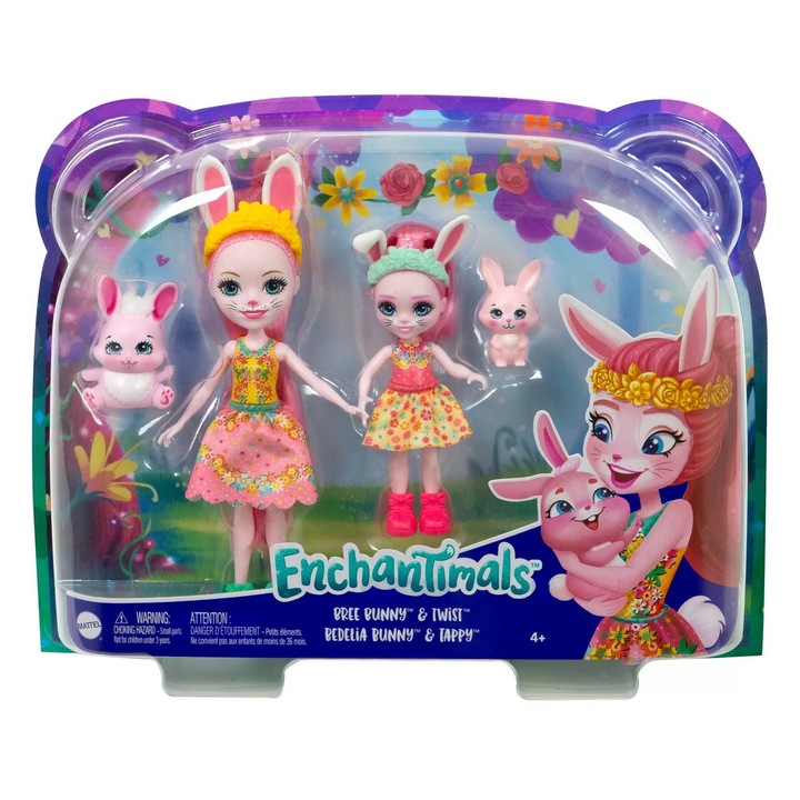 Enchantimals babakészlet nővérek és állataik: Bree Bunny és Twist, valamint Bedelia Bunny és Tappy